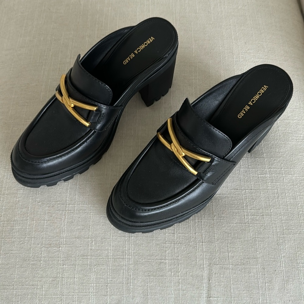 Veronica Beard Black Loafers with Gold Accent